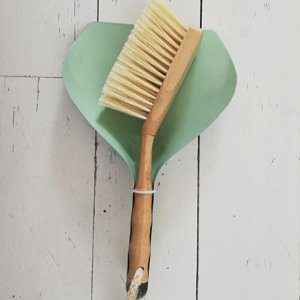 bamboo and metal dustpan and brush