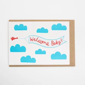 Welcome Baby Airplane Banner Card