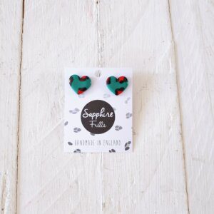Green/Red Leopard Heart Stud Earrings by Sapphire Frills