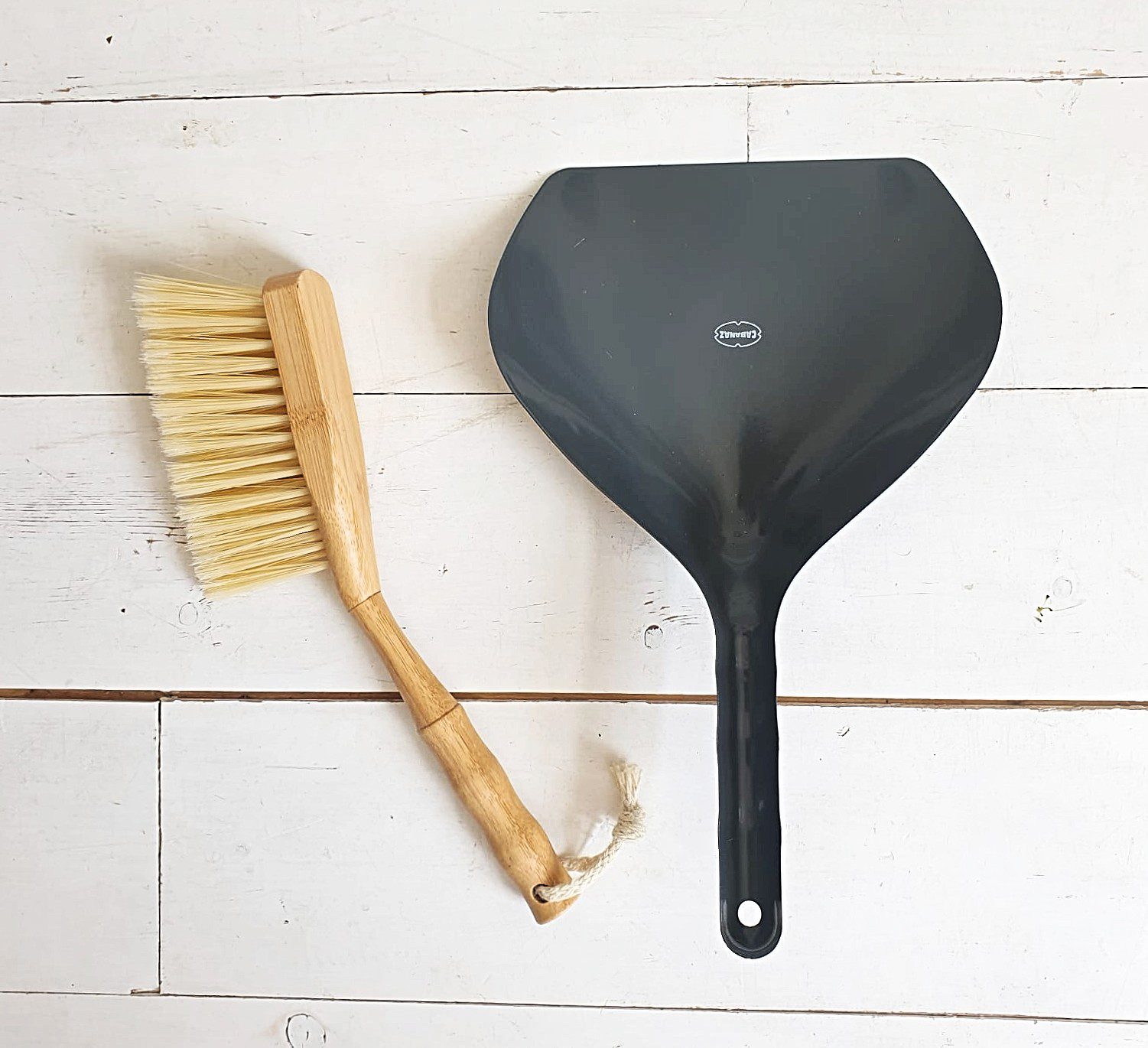 Bamboo and Metal Dustpan & Brush - Grey